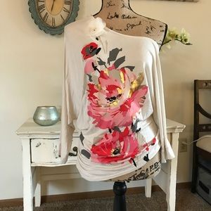 Off-the-shoulder long sleeve floral shirt